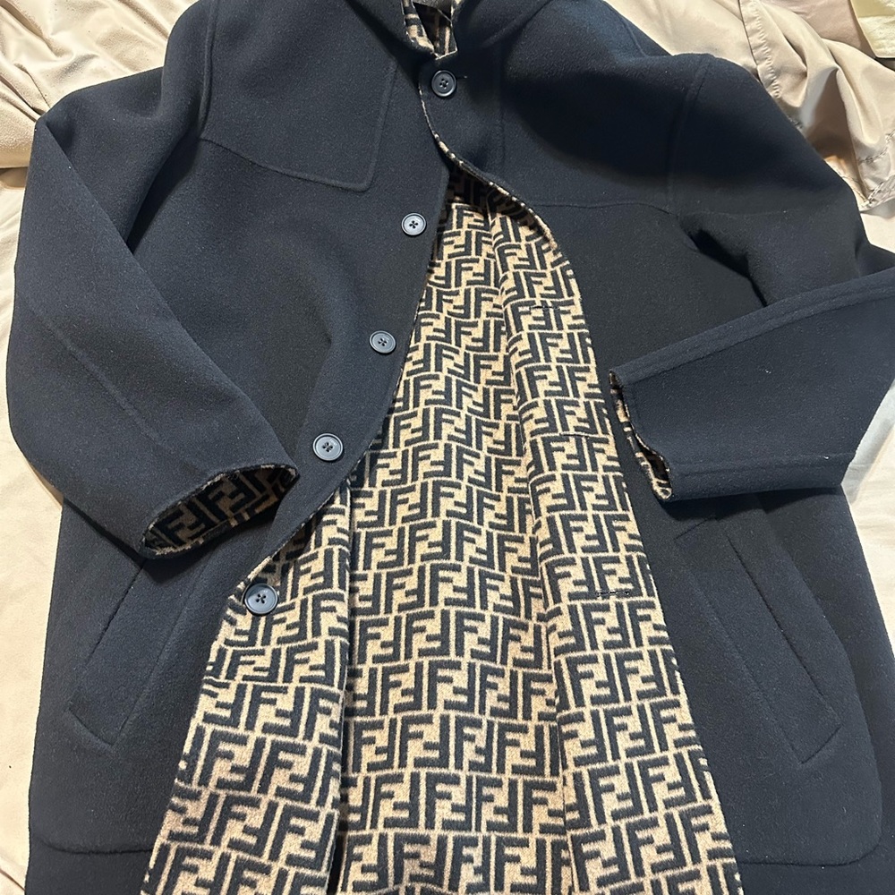 Fendi Black Trench Coat with Monogram Lining